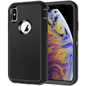 Cubix DEFENDER SERIES Case for Apple iPhone XS MAX (6.5 Inch) - BLACK 360 Degree Case Protects Front and Back